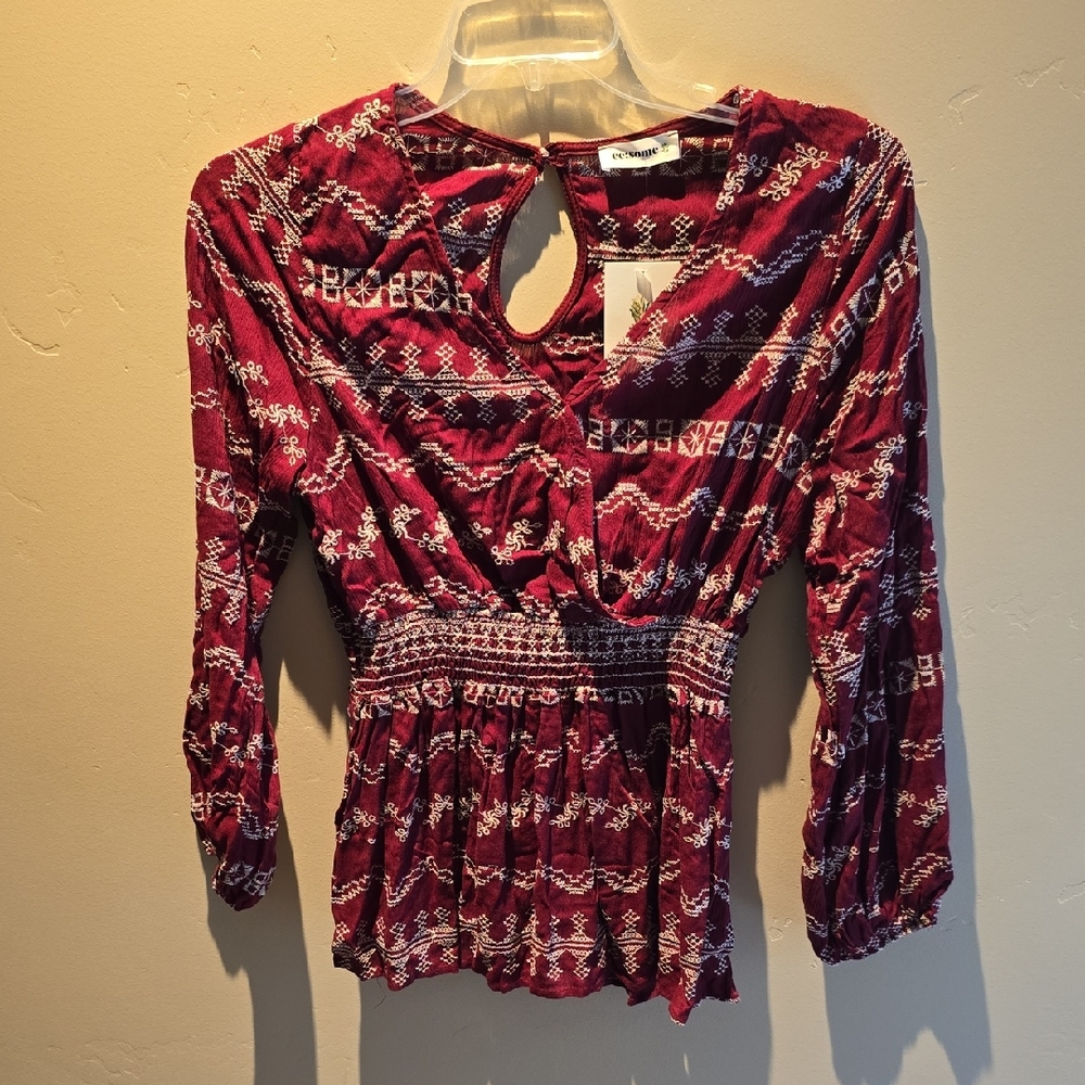 Anthropologie Burgundy Patterned Blouse